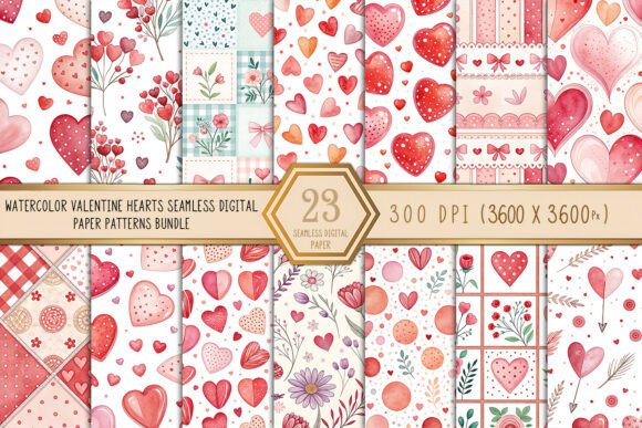 Download Watercolor Valentine Hearts Digital Pape - Heart Collection