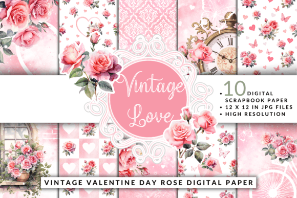 Download Vintage Valentine Day Rose Digital Paper - Digital paper Collection