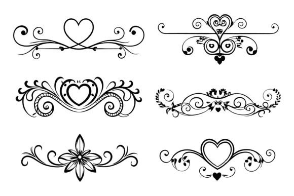 Download SVG Set of Heart Flourish Vector - Heart Collection
