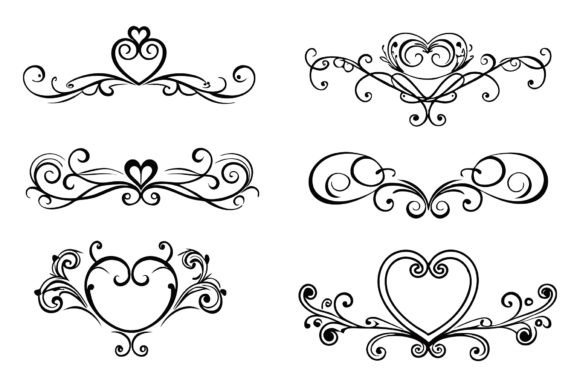 Download SVG Set of Heart Flourish Vector - Heart Collection