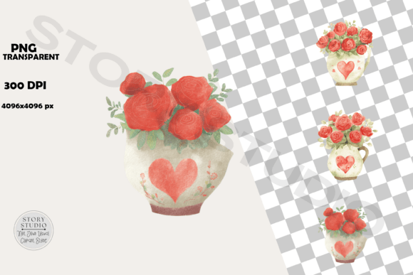 Download Watercolor Red Roses in Heart Pitcher - Heart Collection