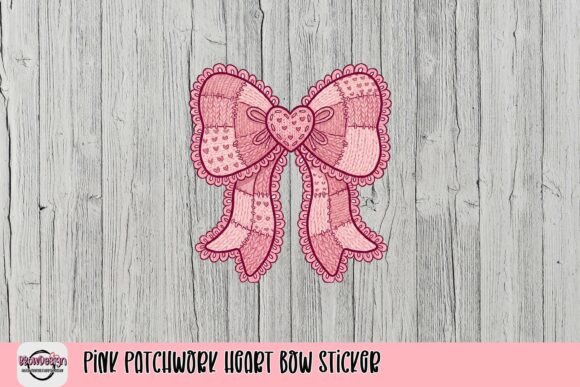 Download Pink Patchwork Heart Bow Sticker - Heart Collection