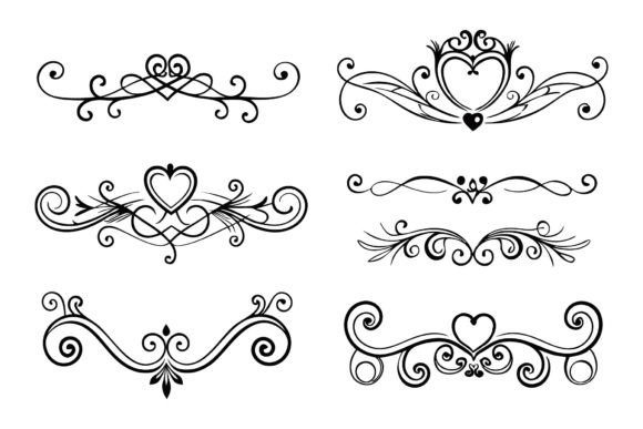 Download SVG Set of Heart Flourish Vector - Heart Collection