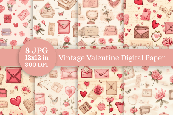 Download Vintage Valentine Digital Paper - Digital paper Collection