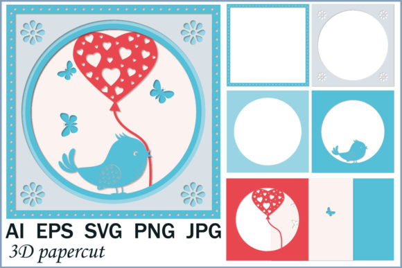 Download 3D Bird Postcard with Heart - Heart Collection