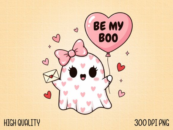 Download Cute Ghost Valentine Illustration PNG - Valentine illustration Collection