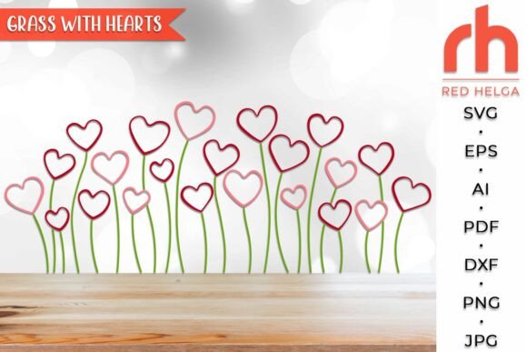 Download Grass with Hearts SVG, Border Hearts DXF - Heart Collection