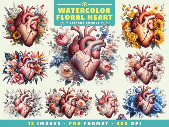 Download Watercolor Floral Heart Clipart - Heart Collection