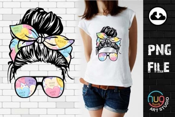 Download MOM Candy Hearts Messy Bun Hair Png - Heart Collection