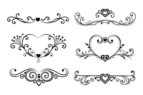 Download SVG Set of Heart Flourish Vector - Heart Collection