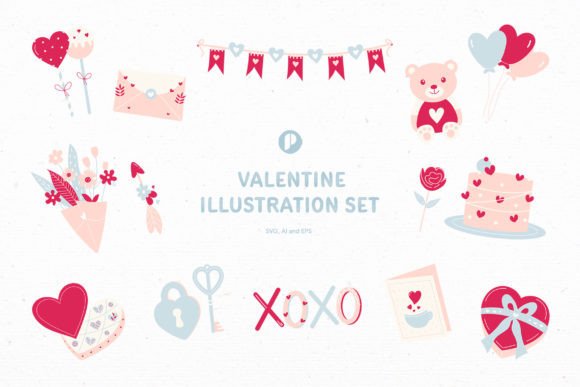 Download Sweet Valentine Illustration Set - Valentine illustration Collection