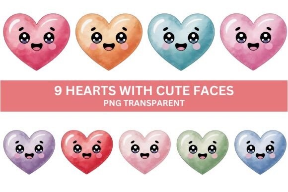 Download Cute Kawaii Heart Clipart PNG Set - Heart Collection