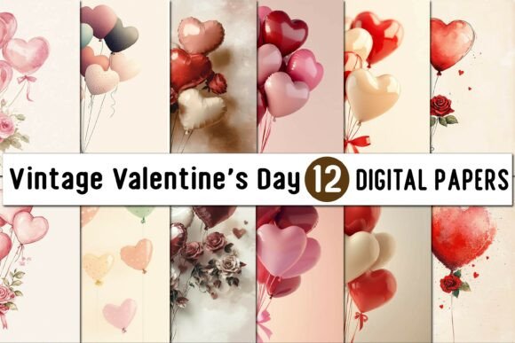Download Vintage Valentine's Day Digital Paper - Digital paper Collection