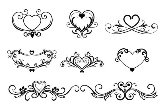 Download SVG Set of Heart Flourish Vector - Heart Collection