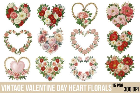 Download Vintage Valentine Day Heart Florals PNG - Heart Collection