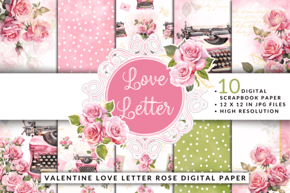 Download Valentine Love Letter Rose Digital Paper - Digital paper Collection