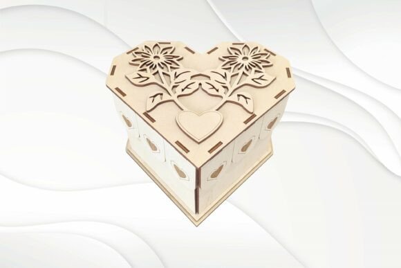 Download Gift Box Flowers Heart Laser Cut Model - Heart Collection