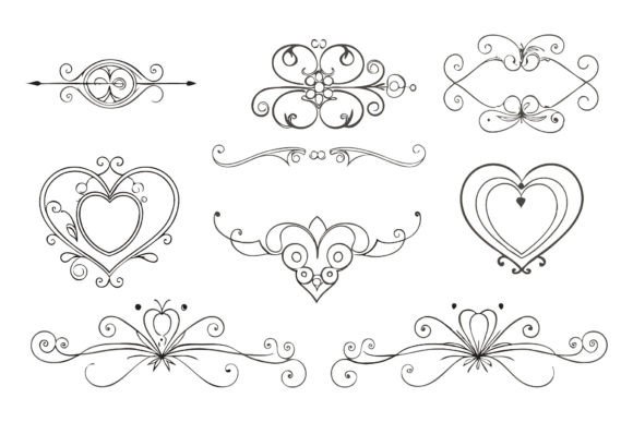 Download SVG Set of Heart Flourish Vector - Heart Collection