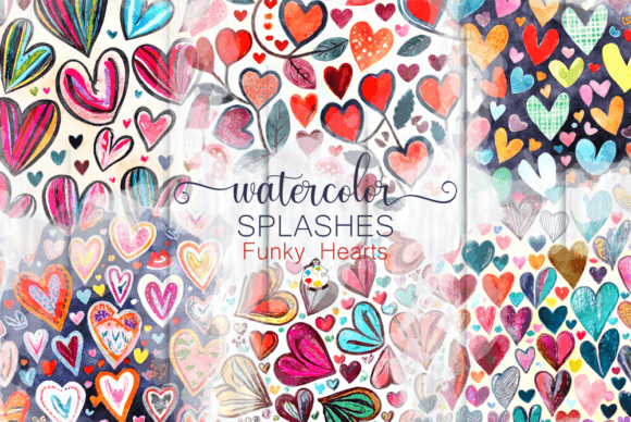 Download Funky Watercolor Heart Splashes Set 3 - Heart Collection