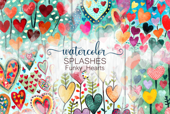 Download Watercolor Funky Heart Splashes Set 1 - Heart Collection