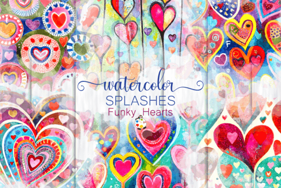 Download Funky Watercolor Heart Splashes Set 2 - Heart Collection
